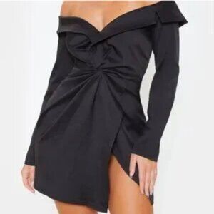 Pretty Little Thing Black Ruffle Front Dress Size 10